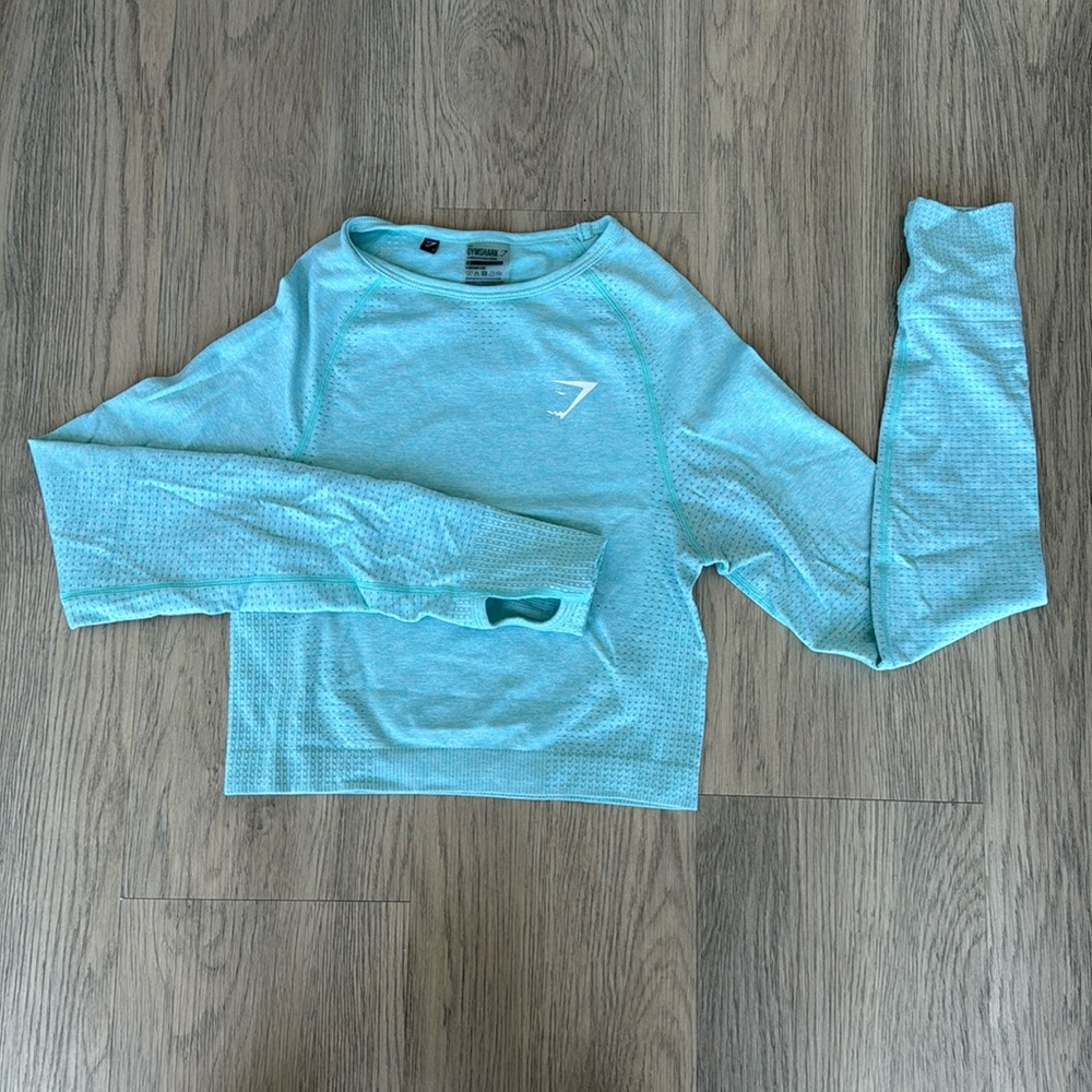 Light blue gymshark long sleeve crop top